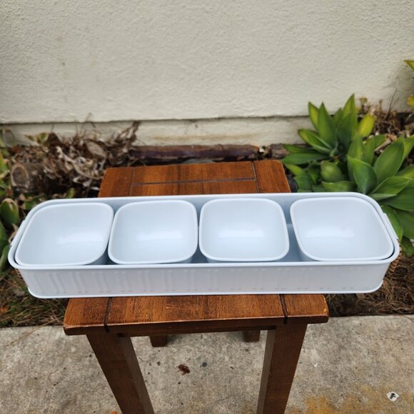 NEW Better Homes & Gardens Galvanized Bowls Tray Rectangle Condiment Tray Set 4 - Picture 2 of 9